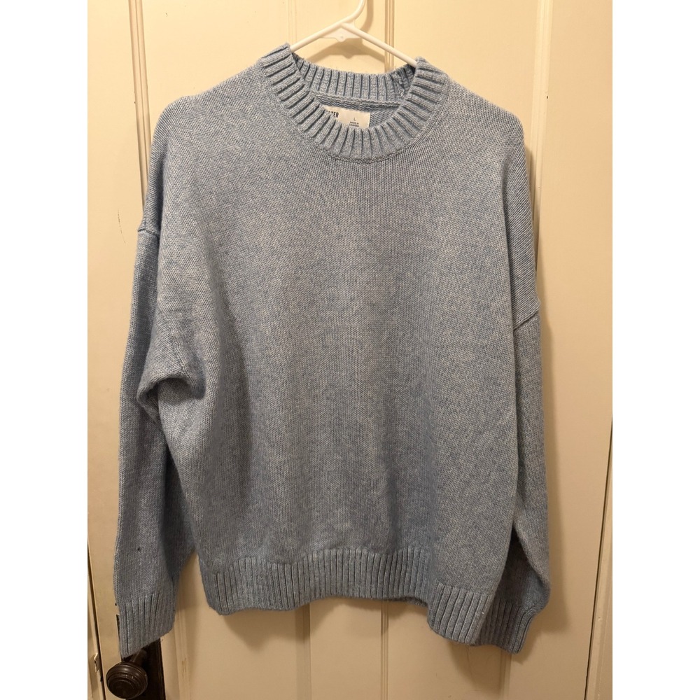 Hollister Boxy Fit Mens Knit Sweater Light Blue Crew Neck Pullover Large
